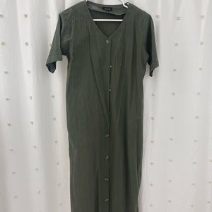 Roolee forest green button down midi dress